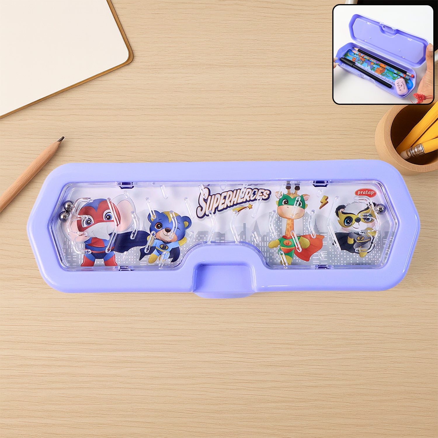 Cartoon Character Printed Plastic Pencil Box With Built-in Maze Puzzle Game (1 Pc) Cartoon Character Printed Plastic Pencil Box With Built-in Maze Puzzle Game (1 Pc)